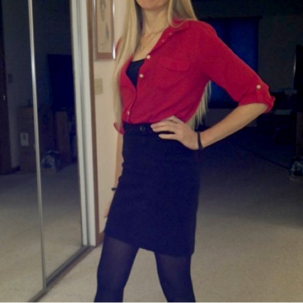 LOFT Red long-sleeve Blouse size SP
